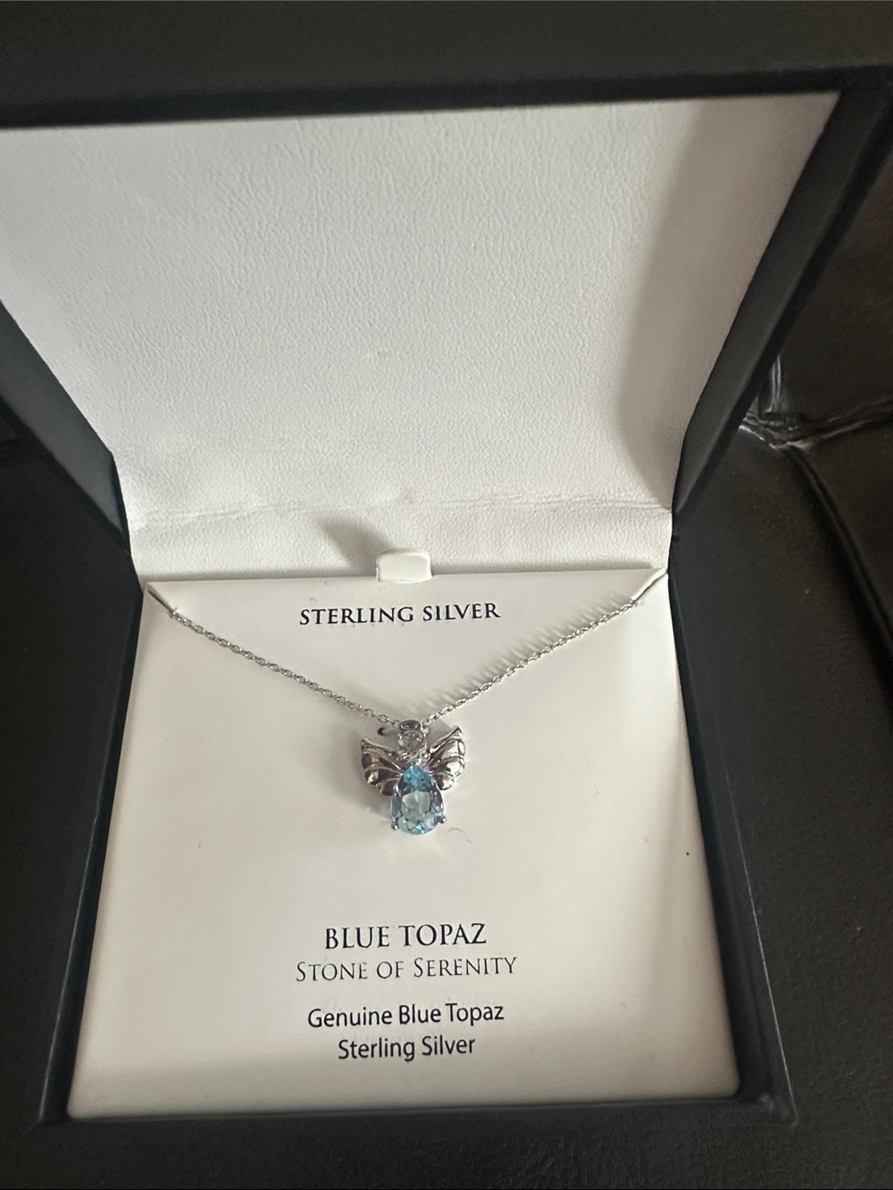 Blue Topaz Sterling Silver Angel Pendant Necklace
